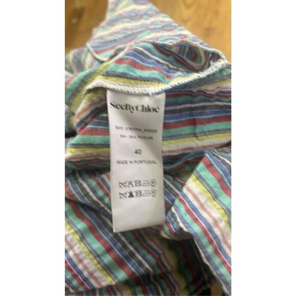 See by Chloe Womens Off-The-Shouder Striped Seersucker Blouse 40 - Picture 5 of 6